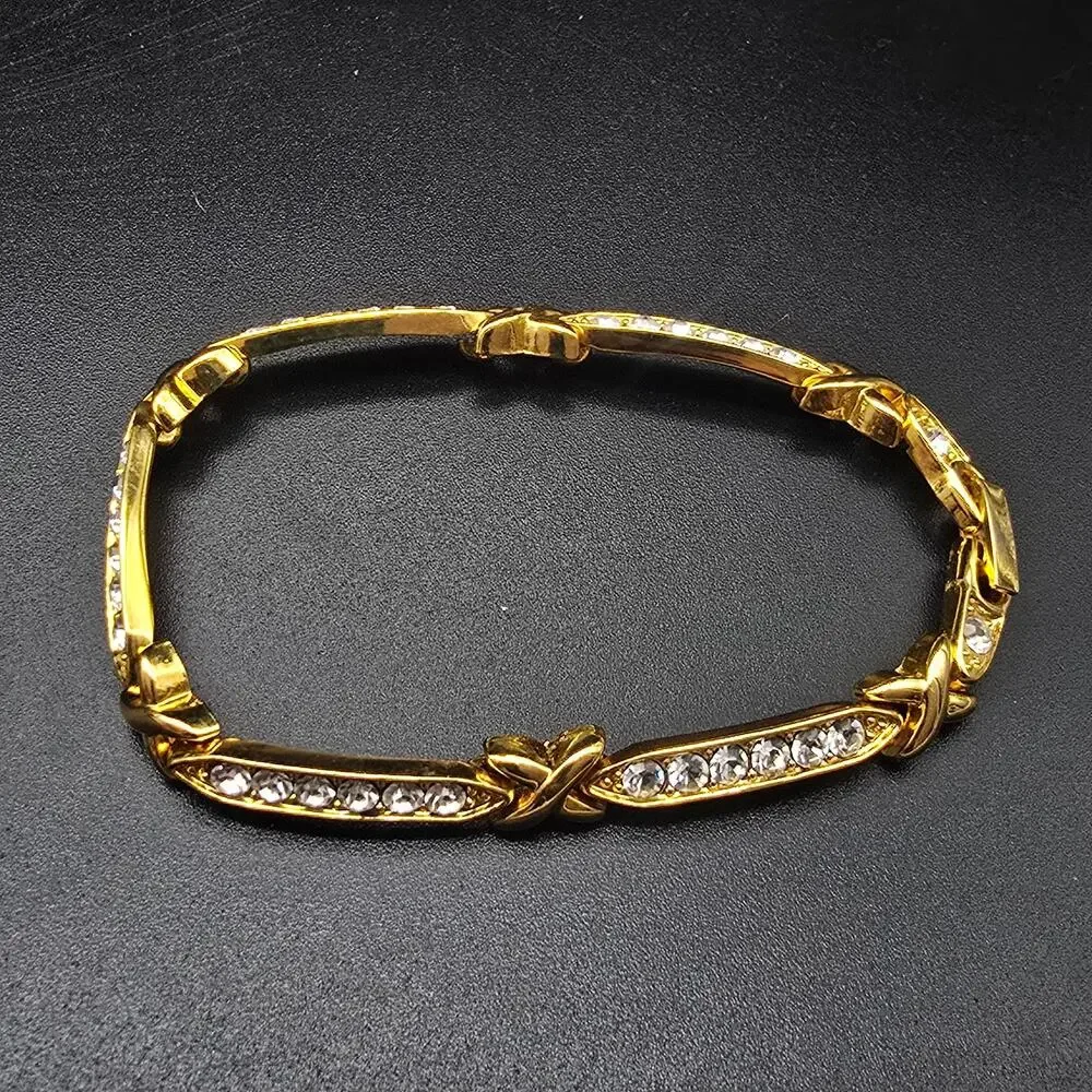 Gold Tone Rhinestone X O Hugs Kisses Tennis Bracelet